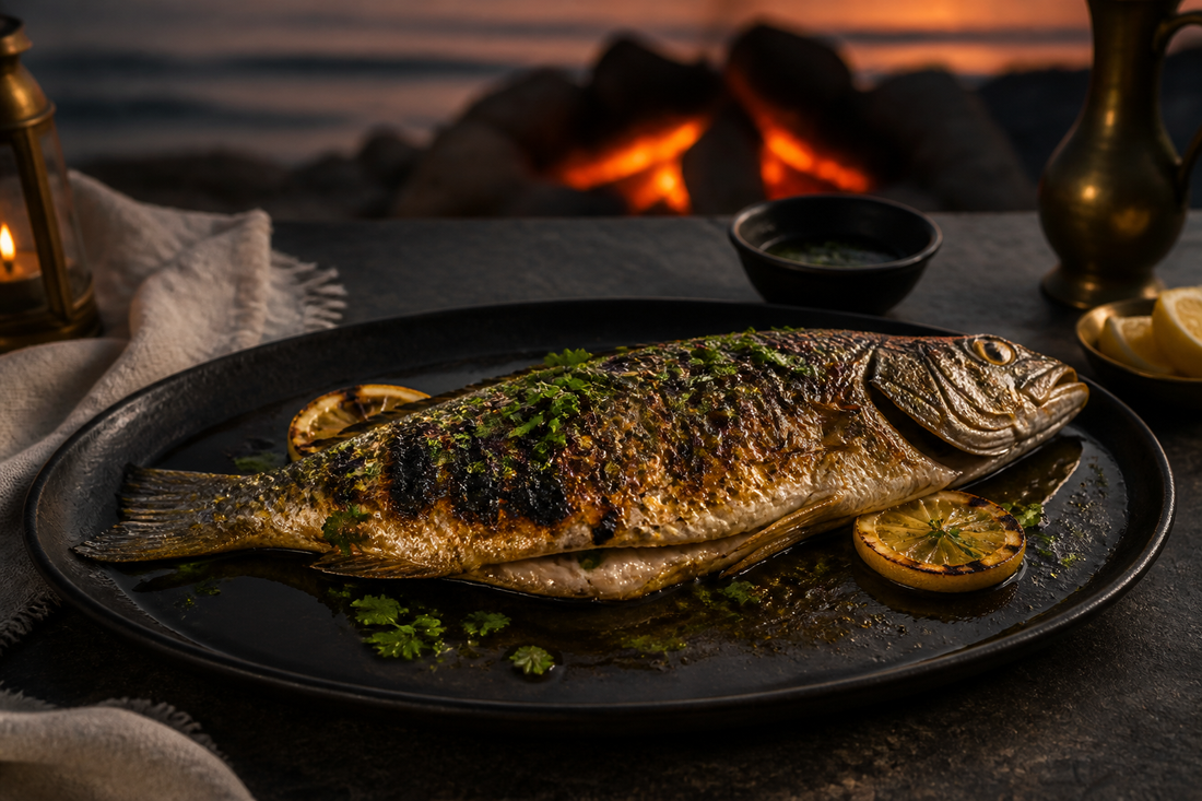 Whole Sea Bass Over Live Fire